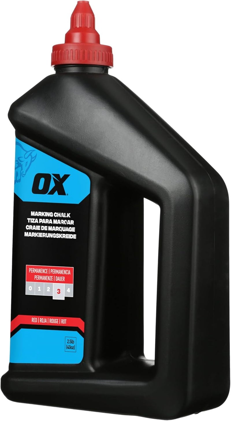 Ox Pro Series Red Chalk Line Powder 2.5lbs Marking Chalk Refill - Permanent Weather Resistant Construction Line Marking Powder Chalk Line Refill for Chalk Reel -P630809 - Image 1